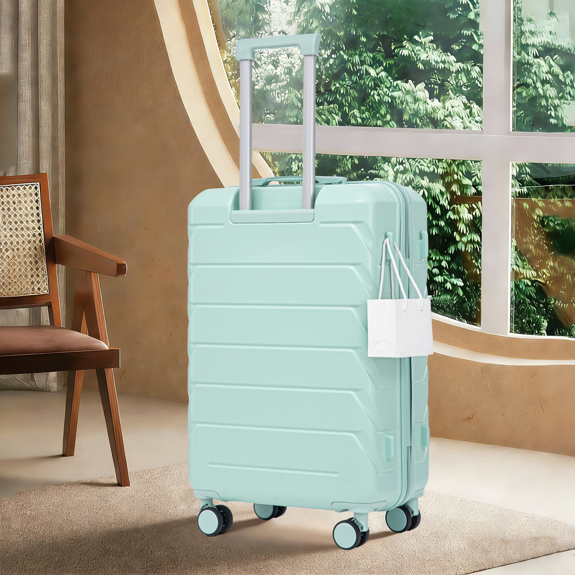 28 Inch ABS Hard Shell Large Travel Checked Luggage - Scratch Resistant Surface Four Multi-Directional Wheels,  With Combination Lock and Side Hooks .(Mint Green)