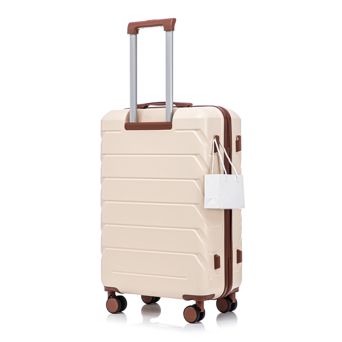 28 Inch ABS Hard Shell Large Travel Checked Luggage - Scratch Resistant Surface Four Multi-Directional Wheels,  With Combination Lock and Side Hooks .(Beige)