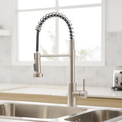Commercial Brushed Nickel Kitchen Faucet with Pull Out Sprayer, Single Handle Single Lever Kitchen Sink Faucet