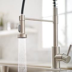 Commercial Brushed Nickel Kitchen Faucet with Pull Out Sprayer, Single Handle Single Lever Kitchen Sink Faucet