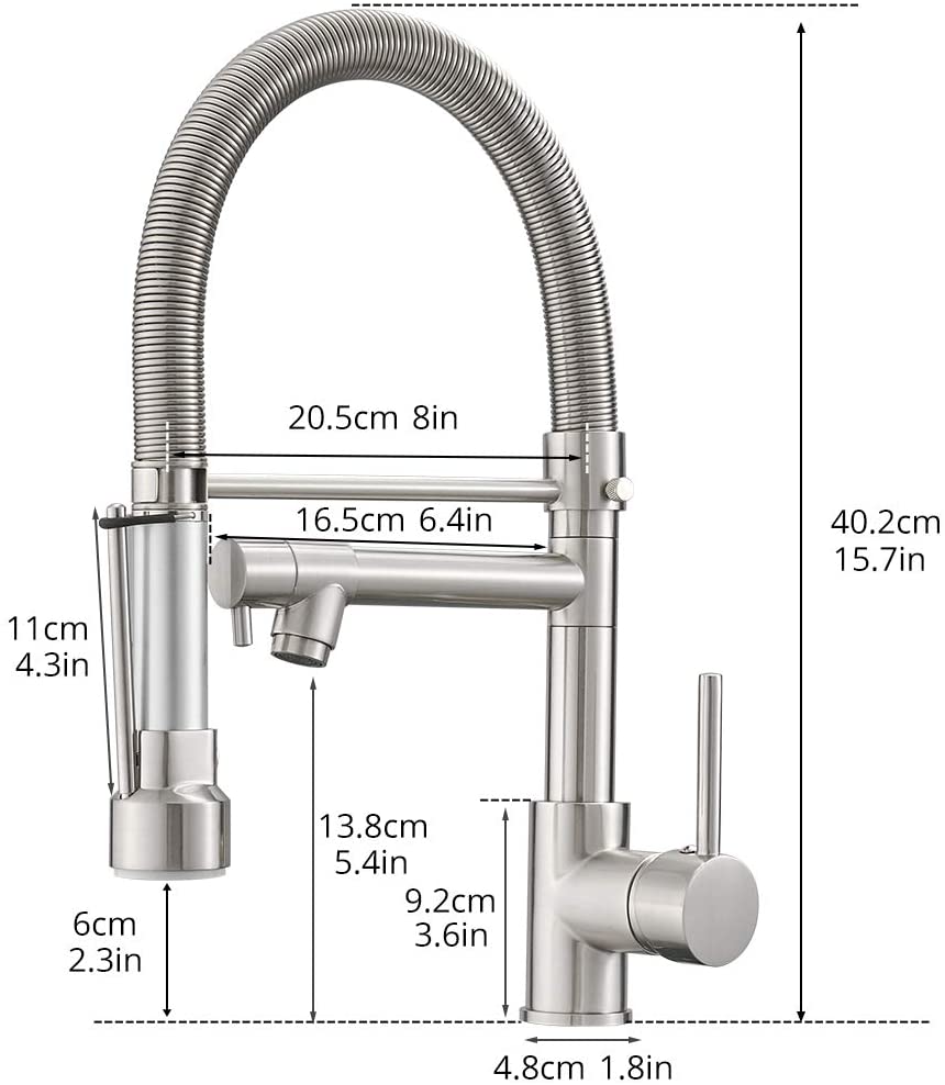 Commercial Style Kitchen Faucet with Pull Down Sprayer, Brushed Nickel Commercial Kitchen Faucet, Spring Kitchen Faucet, Kitchen Sink Faucet