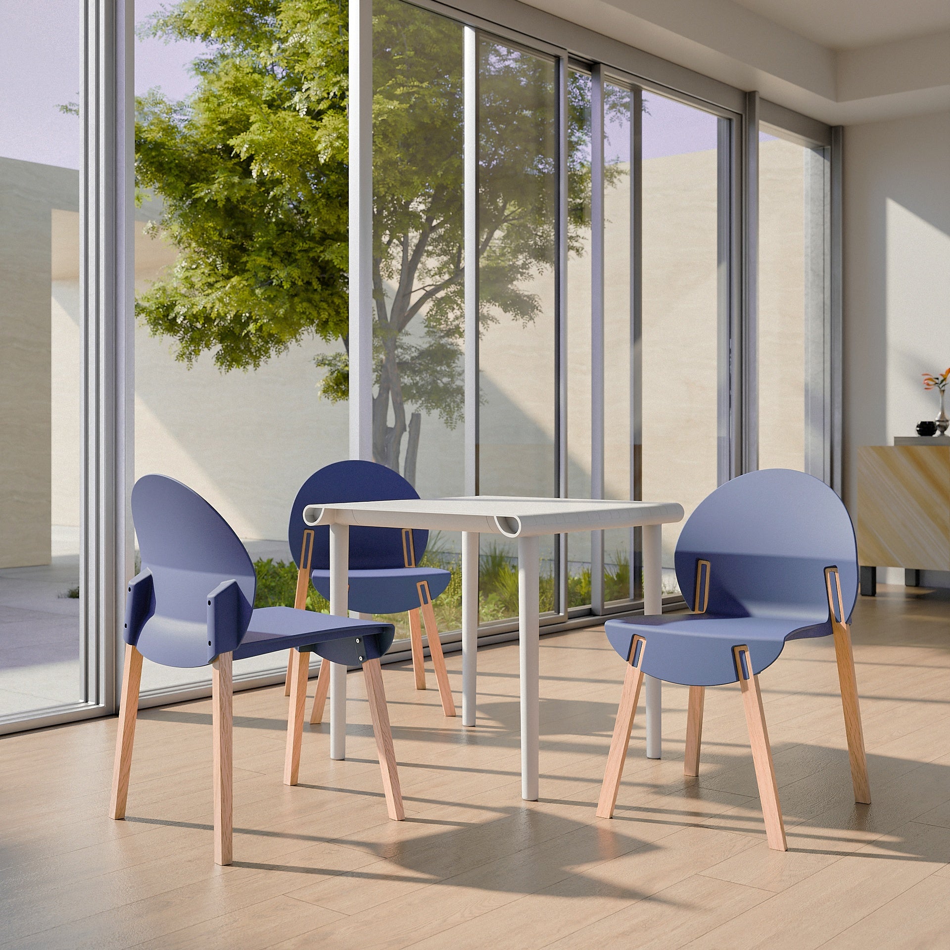 Holiday - 4-Pack Grey Blue Chairs – Red Oak Wood Legs & PP Seat, Indoor Dining & Living Room Furniture Set