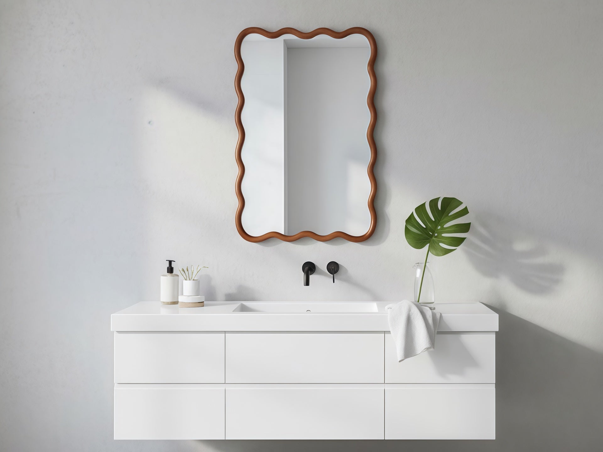 Yellowish Brown 20"x30" Wavy Rectangle Solid Wood Frame Decorative Mirror,For Bedroom, Bathroom, Living Room, Entryway