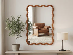 Yellowish Brown 20"x30" Wavy Rectangle Solid Wood Frame Decorative Mirror,For Bedroom, Bathroom, Living Room, Entryway