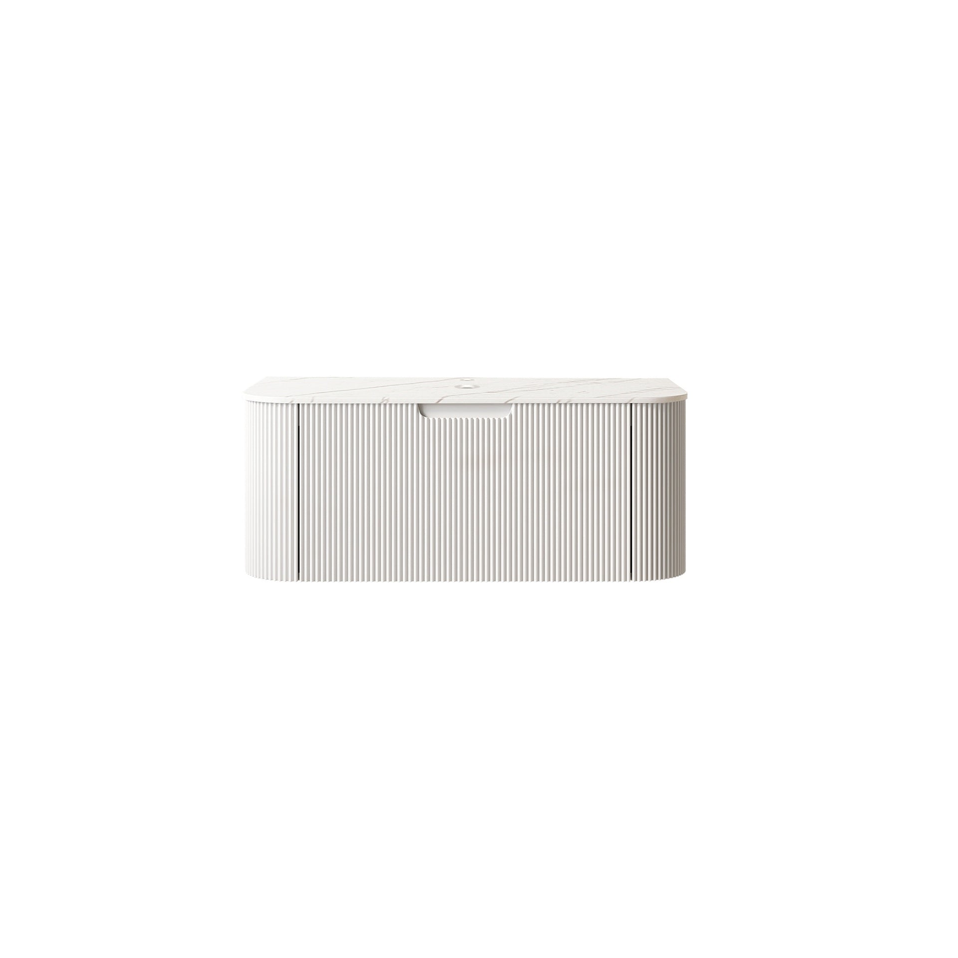 DINA 36'' Wall Mounted Plywood Cabinet with Carrara White Sintered Stone Countertop, One Drawer, NO Basin, NO Faucet and Drain, White Color (New SKU)