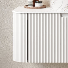 DINA 36'' Wall Mounted Plywood Cabinet with Carrara White Sintered Stone Countertop, One Drawer, NO Basin, NO Faucet and Drain, White Color (New SKU)