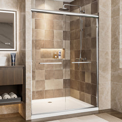 50"-54" W x 72" H Chrome Aluminum Frame Double Sliding Shower Door, 1/4" (6mm) Clear Tempered Glass With Explosion-proof Film, Dual Stainless Steel Handles