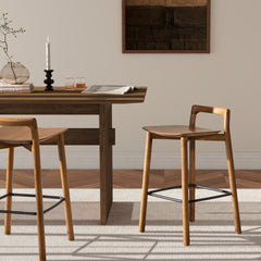 Sven 26.5" Modern Minimalist Low Back Wood Counter Stool, Dark Brown Walnut