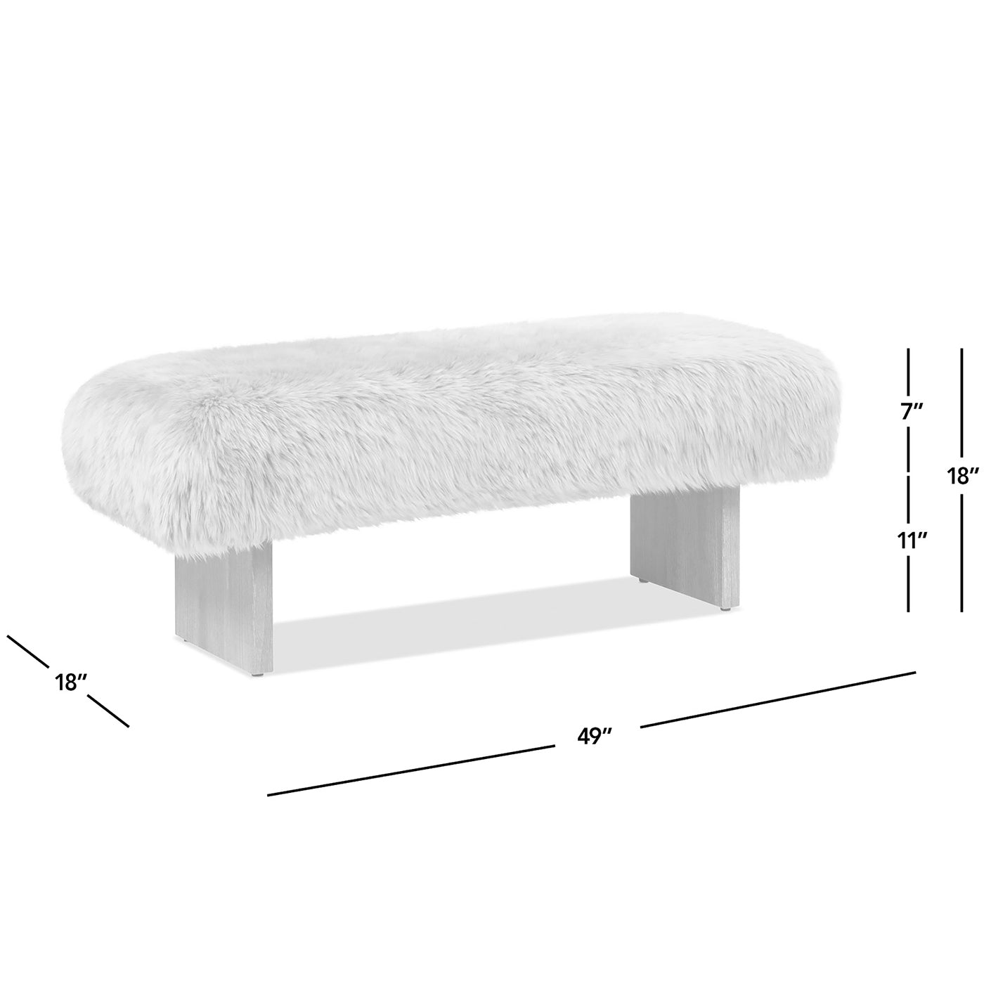 Leda 49" Sheepskin Fur Rectangular Accent Bench, Natural Blonde Genuine Fur