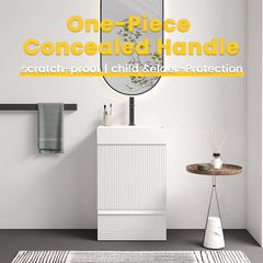 Gada 20" Striped Velvet White Bathroom Vanity with White Ceramic Sink, Freestanding Bathroom Cabinet for Modern Bathroom, One-Piece White Ceramic Basin Without Drain and Faucet, KD