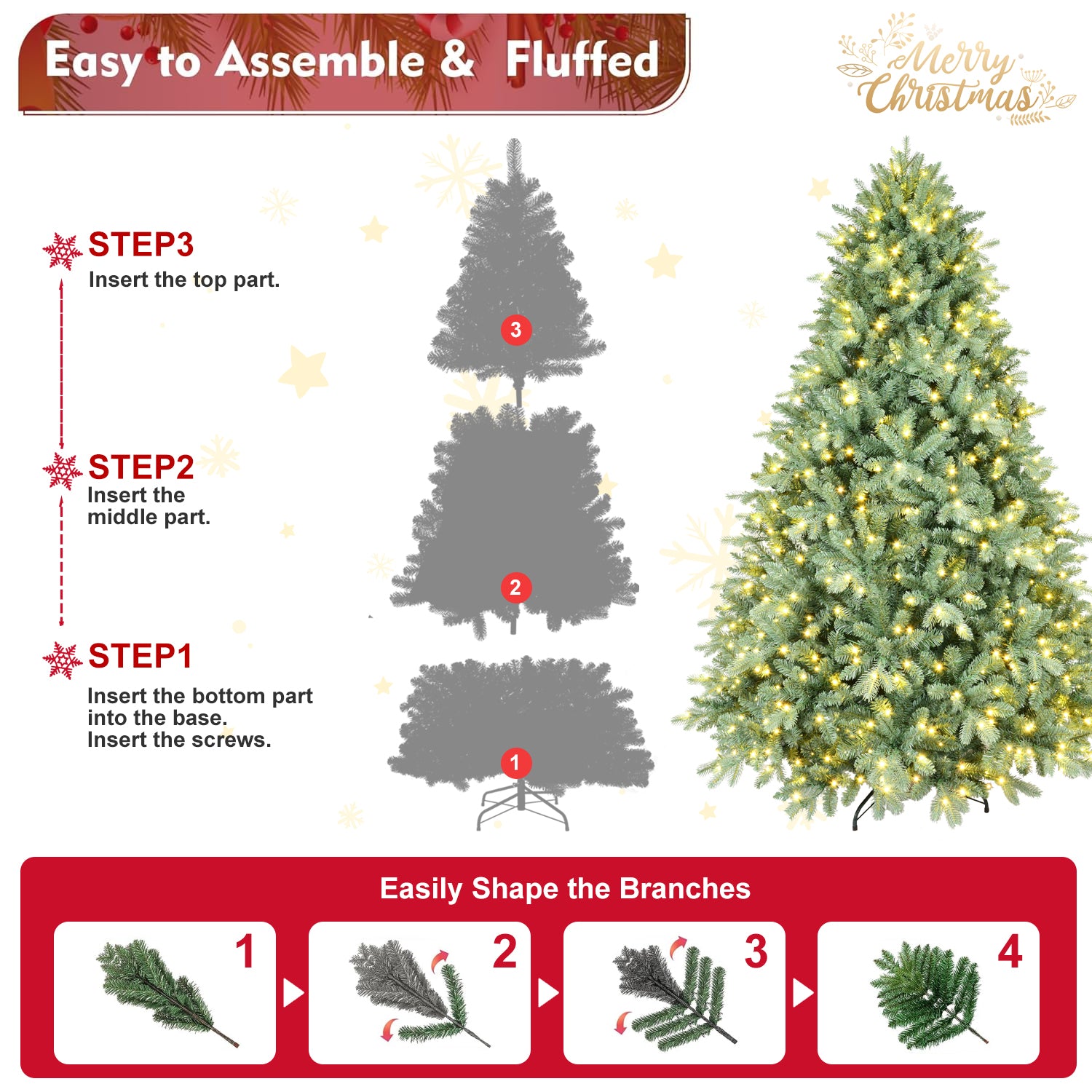 5FT Blue-Green Tint Pre-Lit Christmas Tree with 300 Warm White LED Lights – 592 PE+PVC Tips, Hinged Branches for Easy Setup, Sturdy Metal Stand, Unique Holiday Decoration