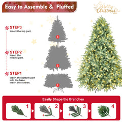 5FT Blue-Green Tint Pre-Lit Christmas Tree with 300 Warm White LED Lights – 592 PE+PVC Tips, Hinged Branches for Easy Setup, Sturdy Metal Stand, Unique Holiday Decoration