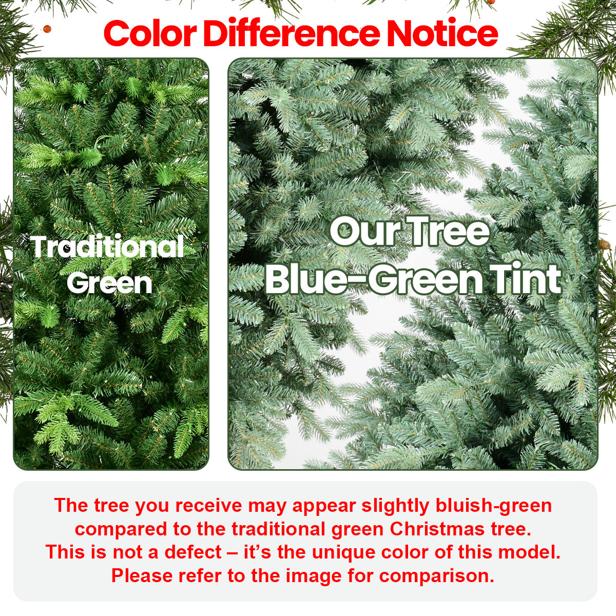 6FT Blue-Green Tint PE/PVC Christmas Tree with 350 Warm White LED Lights – 1390 Tips, Hinged Branch Design, Full Natural Look, Metal Stand, Easy Assembly Holiday Decoration
