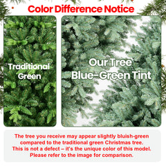 6FT Blue-Green Tint PE/PVC Christmas Tree with 350 Warm White LED Lights – 1390 Tips, Hinged Branch Design, Full Natural Look, Metal Stand, Easy Assembly Holiday Decoration