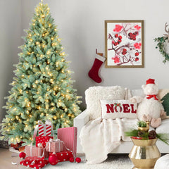 6FT Blue-Green Tint PE/PVC Christmas Tree with 350 Warm White LED Lights – 1390 Tips, Hinged Branch Design, Full Natural Look, Metal Stand, Easy Assembly Holiday Decoration