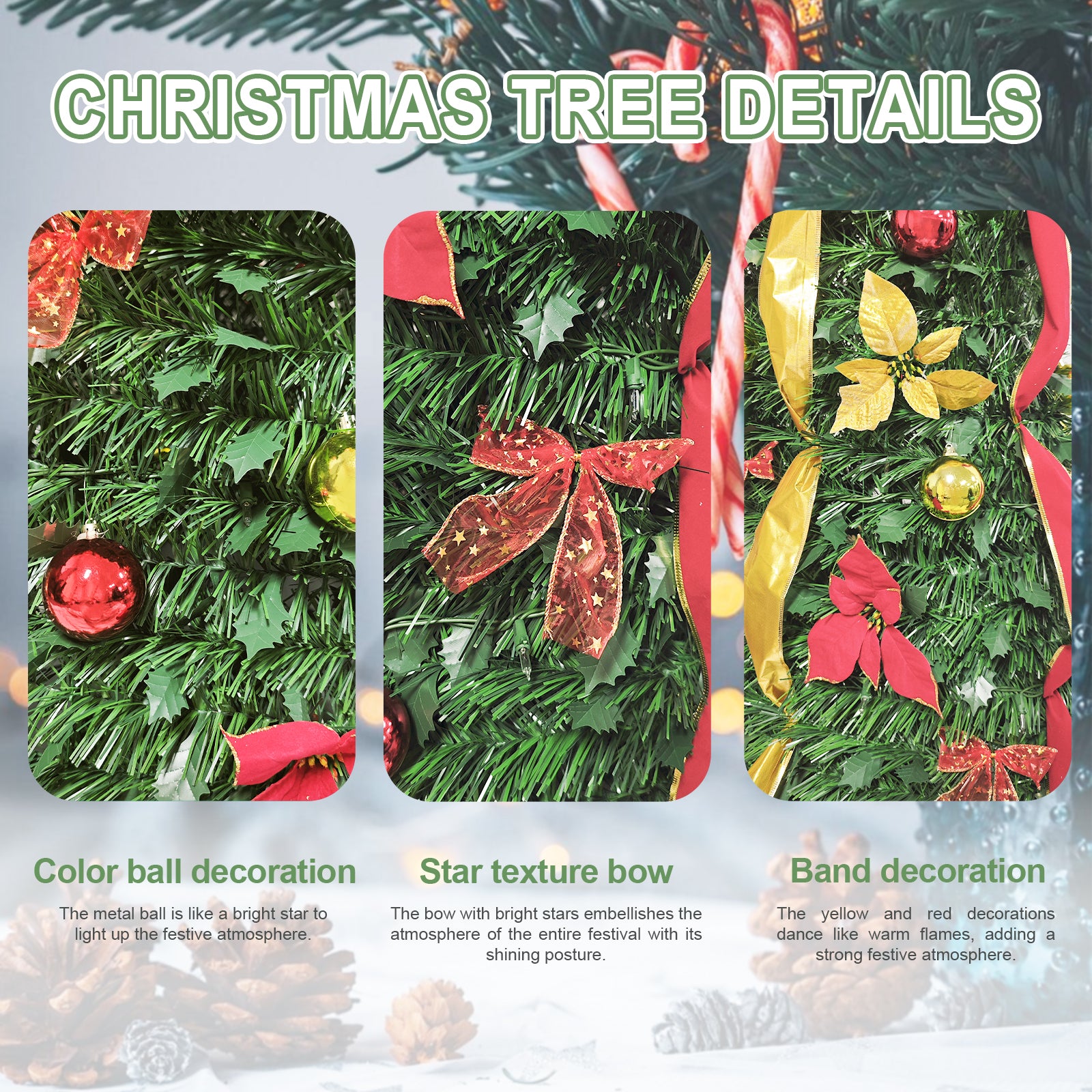 6FT Pop-Up Christmas Tree with 150 Warm White UL Lights – Pre-Decorated with Red & Gold Ornaments, Flowers, Ribbons & Bows – Easy Assembly, Space-Saving Collapsible Holiday Tree