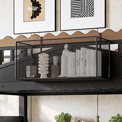 Twin XL Size Loft Bed with Storage Stairs, Metal Loft Beds Frame with Storage Shelves and bookshelf, Loft Bed for Bedroom, Guest, Dorms, Black