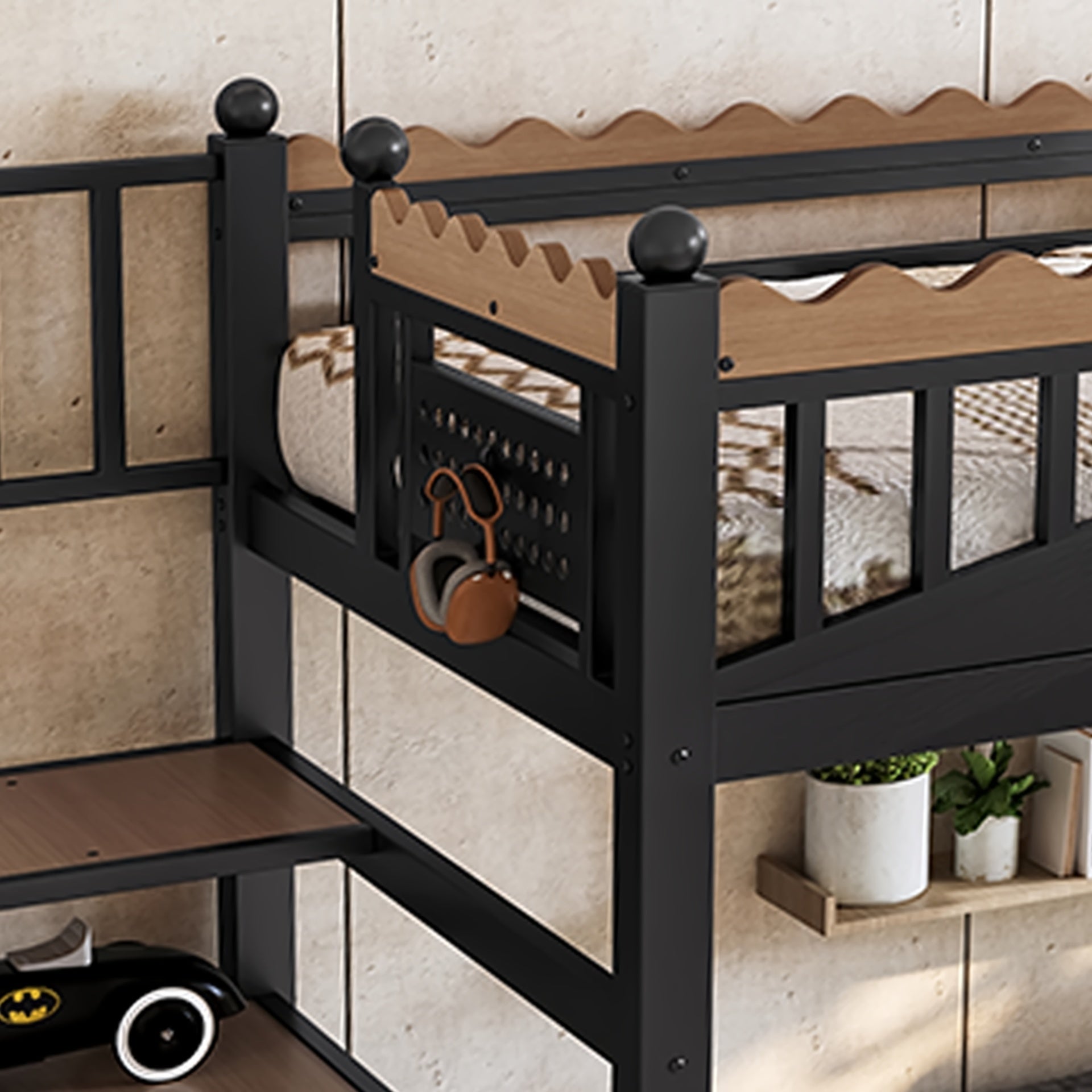 Twin XL Size Loft Bed with Storage Stairs, Metal Loft Beds Frame with Storage Shelves and bookshelf, Loft Bed for Bedroom, Guest, Dorms, Black