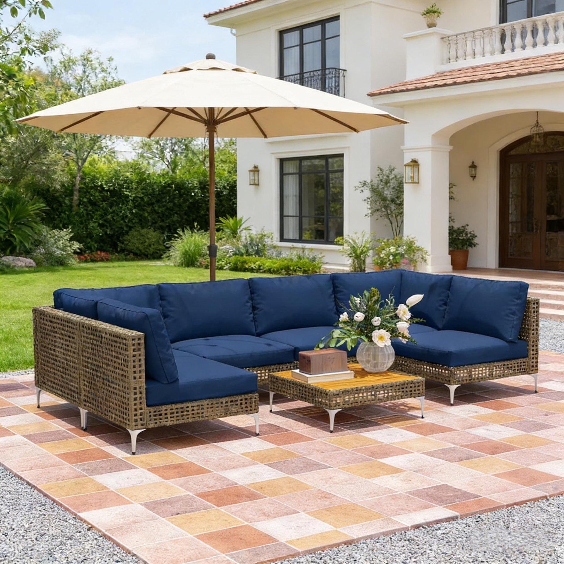 Modular Outdoor Sectional Furniture Set,Durable Conversation Set,7 Piece Wicker Patio Furniture Set