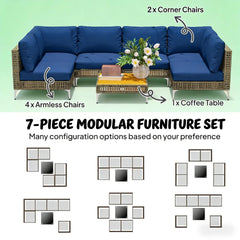 Modular Outdoor Sectional Furniture Set,Durable Conversation Set,7 Piece Wicker Patio Furniture Set