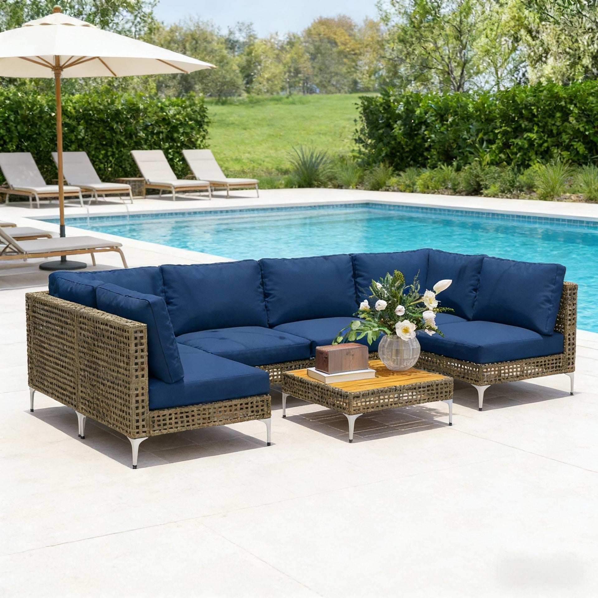 Modular Outdoor Sectional Furniture Set,Durable Conversation Set,7 Piece Wicker Patio Furniture Set