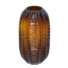 D6x11" Textured Cylindrical Glass Vase with Amber Finish