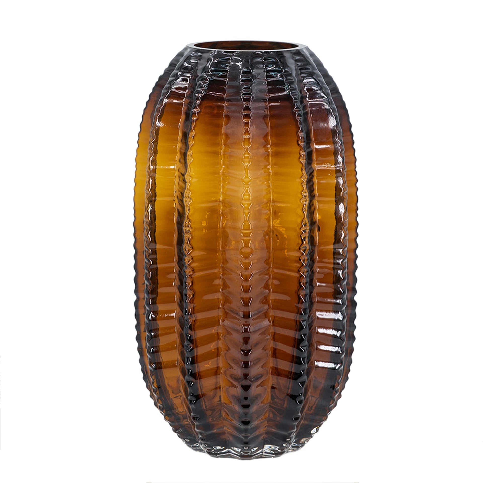 D6x11" Textured Cylindrical Glass Vase with Amber Finish