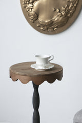 D10.5x25.5" Black Iron Side Table with Scalloped Brown Wooden Top