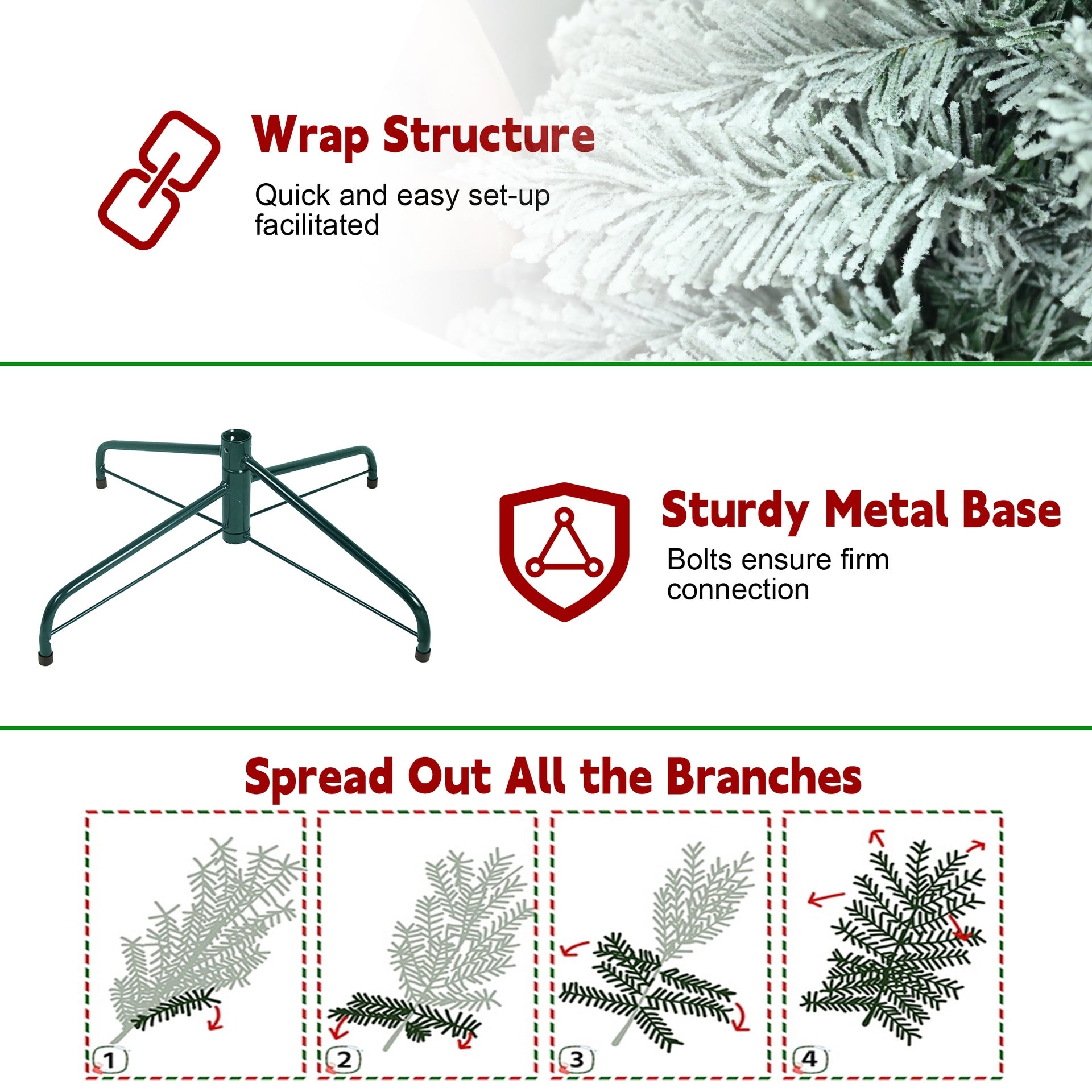 6FT Flocked Pencil Christmas Tree with 150 Warm White LED Lights – Slim Snowy PVC Tree with 358 Tips, Metal Stand, Space-Saving Design, Easy to Set Up