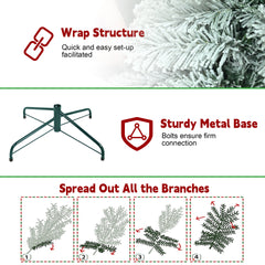 6FT Flocked Pencil Christmas Tree with 150 Warm White LED Lights – Slim Snowy PVC Tree with 358 Tips, Metal Stand, Space-Saving Design, Easy to Set Up