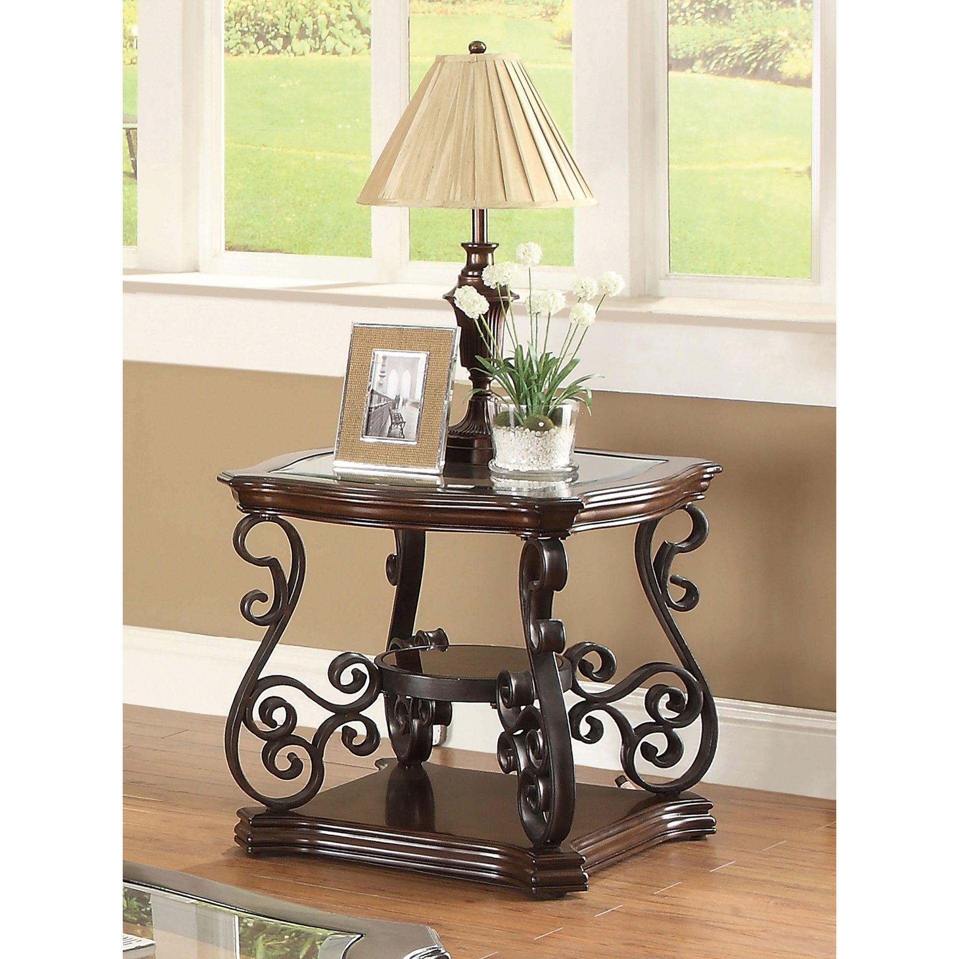 Bianca Merlot 2-Shelf Glass Top End Table