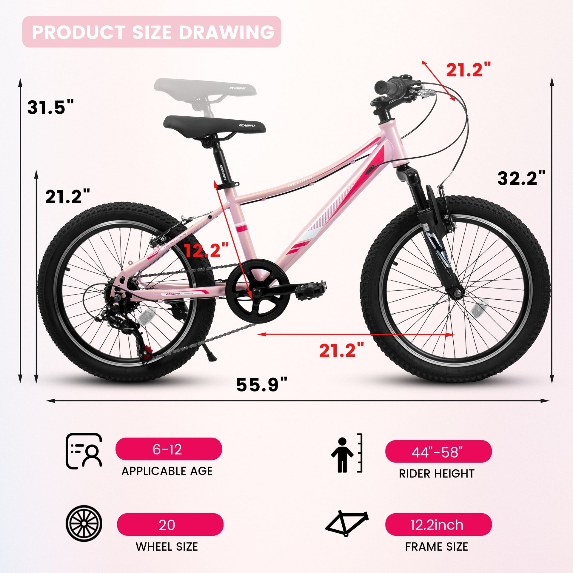 A20261 20 inch Children's Bicycle, Shock Absorbing Front Fork, 7 - Speed, V - brakes, Mountain Tire, Boys and Girls Kids Bike for Outdoor Adventure