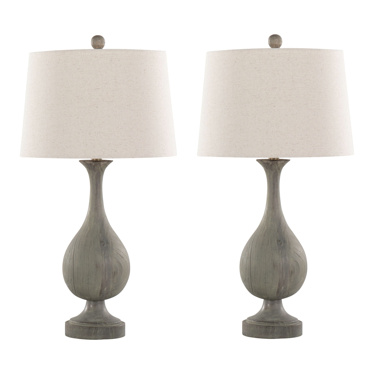 Cipolla Poly 29" Farmhouse Polyresin Table Lamp in Acid Dusty Wood Poly, Antique Soft Brass and Natural Linen Shade from Grandview Gallery by LumiSource - Set of 2