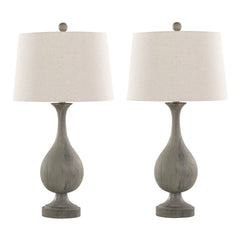 Cipolla Poly 29" Farmhouse Polyresin Table Lamp in Acid Dusty Wood Poly, Antique Soft Brass and Natural Linen Shade from Grandview Gallery by LumiSource - Set of 2