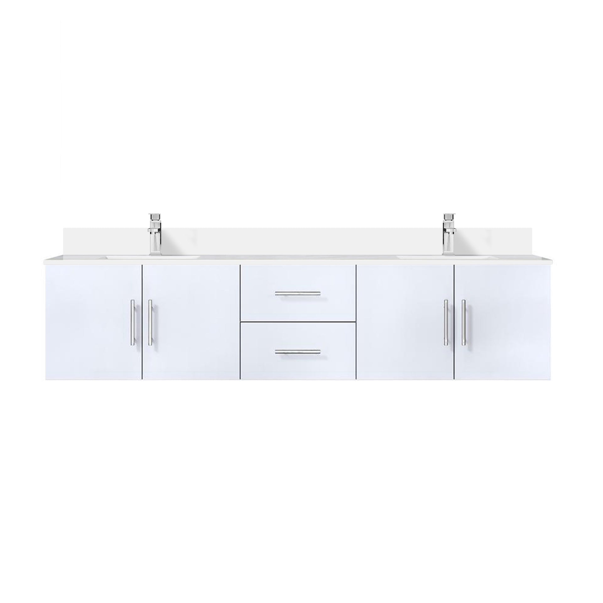 Glossy White Double Bath Vanity 80 in. W x 22 in. D, Cultured Marble Top, and Faucet Set