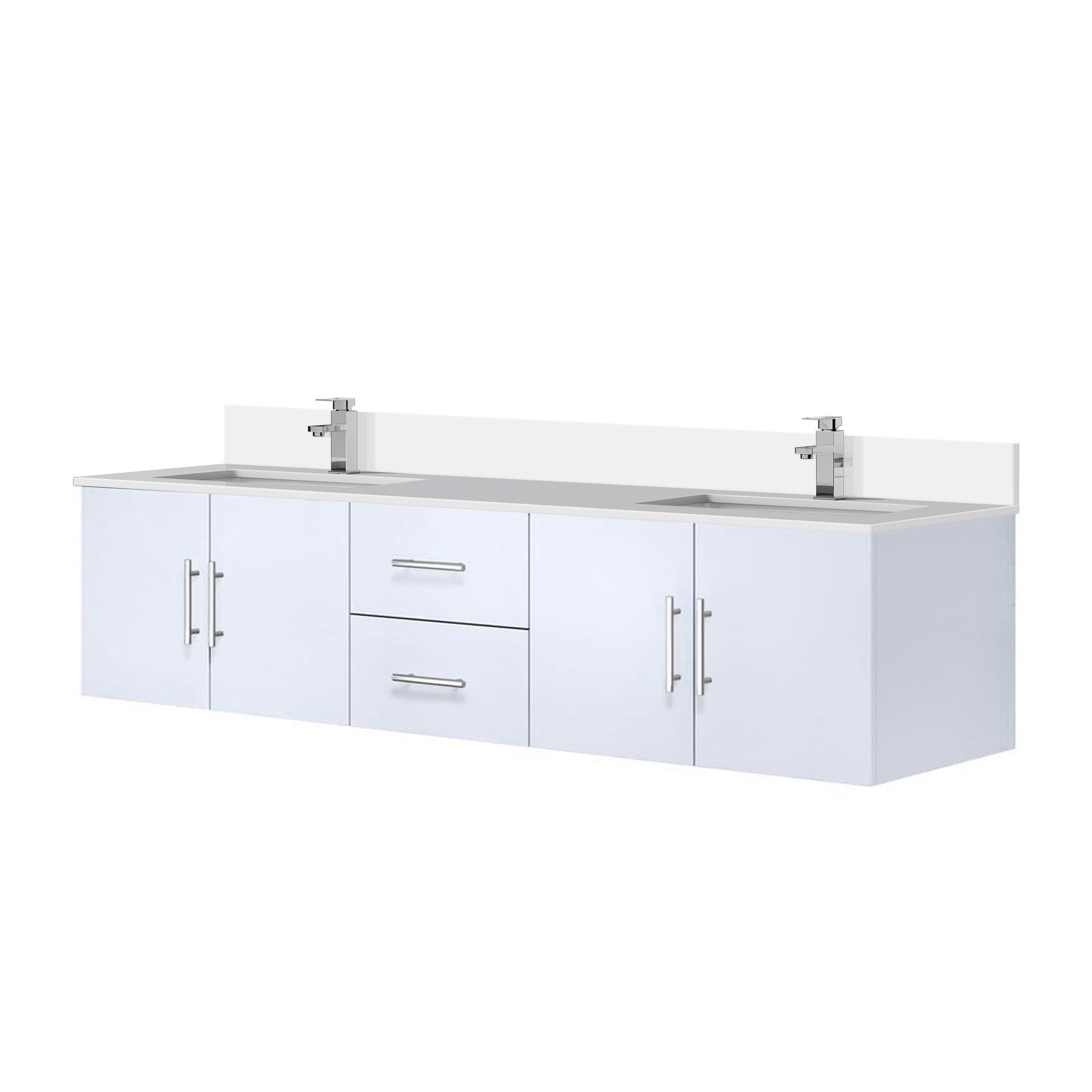 Glossy White Double Bath Vanity 80 in. W x 22 in. D, White Quartz Top, and Faucet Set