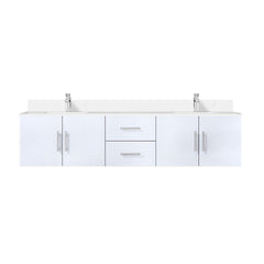 Glossy White Double Bath Vanity 80 in. W x 22 in. D, White Quartz Top, and Faucet Set