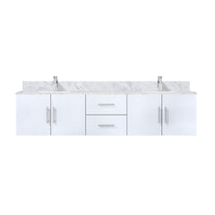 Glossy White Double Bath Vanity 80 in. W x 22 in. D, Carrara Marble Top, and Faucet Set