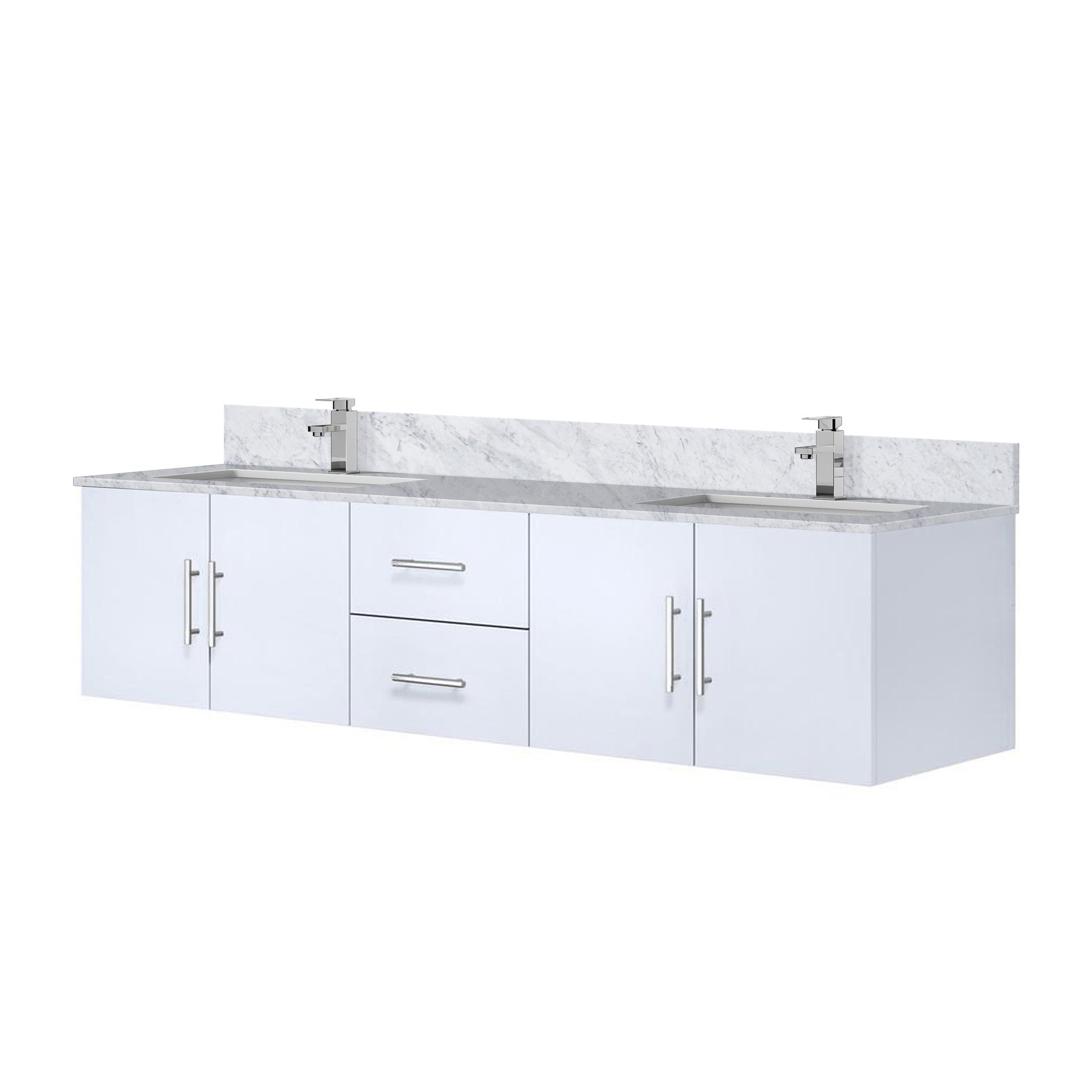 Glossy White Double Bath Vanity 80 in. W x 22 in. D, Carrara Marble Top, and Faucet Set
