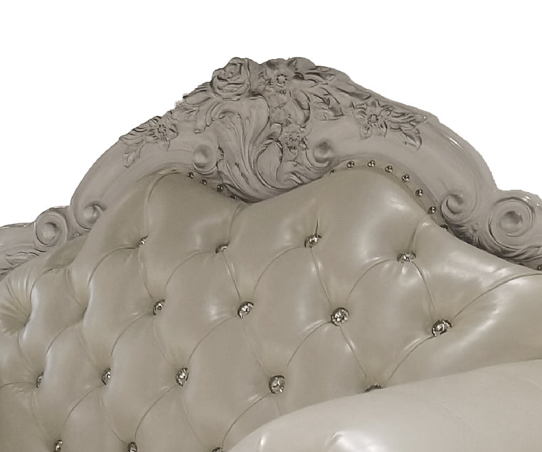 Dresden Synthetic Leather & Bone White Finish Chair W/2 Pillows