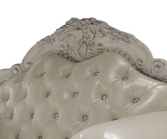 Dresden Synthetic Leather & Bone White Finish Chair W/2 Pillows
