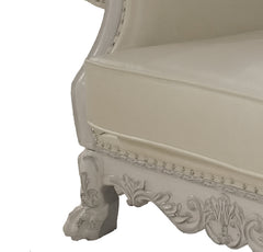 Dresden Synthetic Leather & Bone White Finish Chair W/2 Pillows