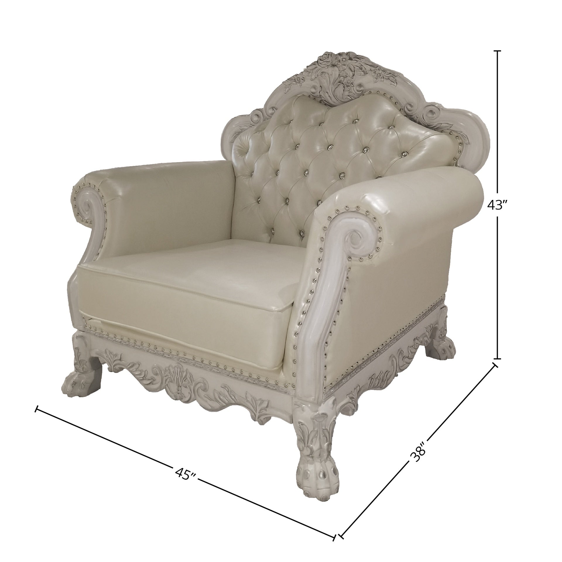 Dresden Synthetic Leather & Bone White Finish Chair W/2 Pillows