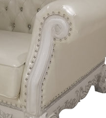 Dresden Synthetic Leather & Bone White Finish Chair W/2 Pillows