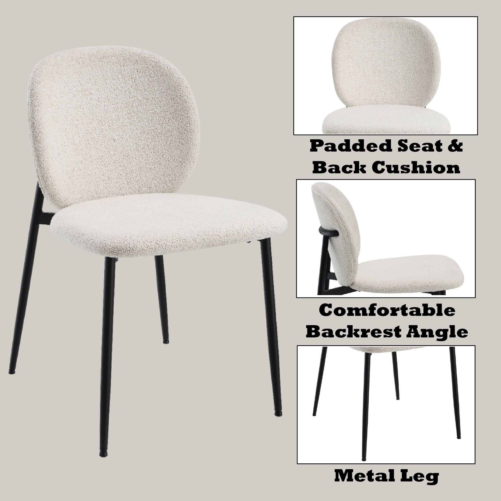 Klaus White Boucle & Black Finish Side Chair (Set of 2)