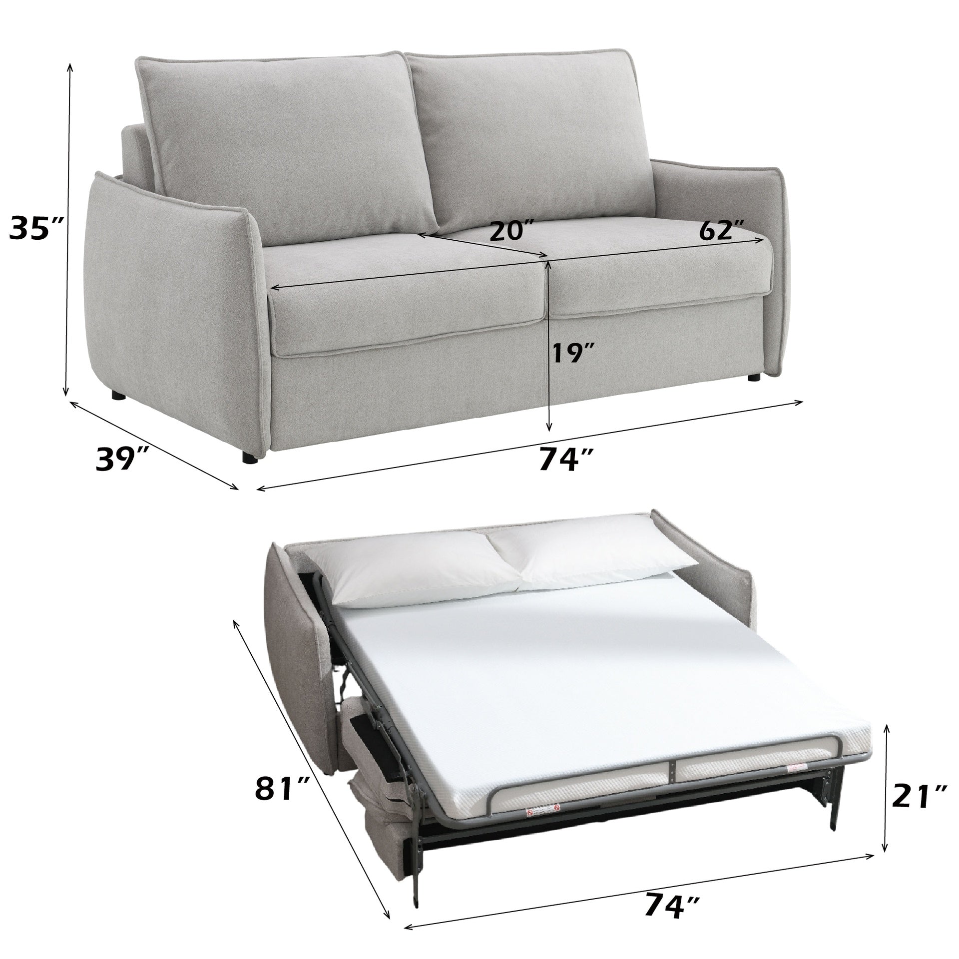 Jinn Beige Chenille Sofa w/Sleeper
