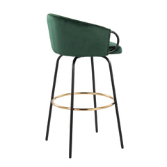Claire Contemporary/Glam Barstool in Black Metal and Emerald Green Velvet with Gold Metal Footrest by LumiSource - Set of 2
