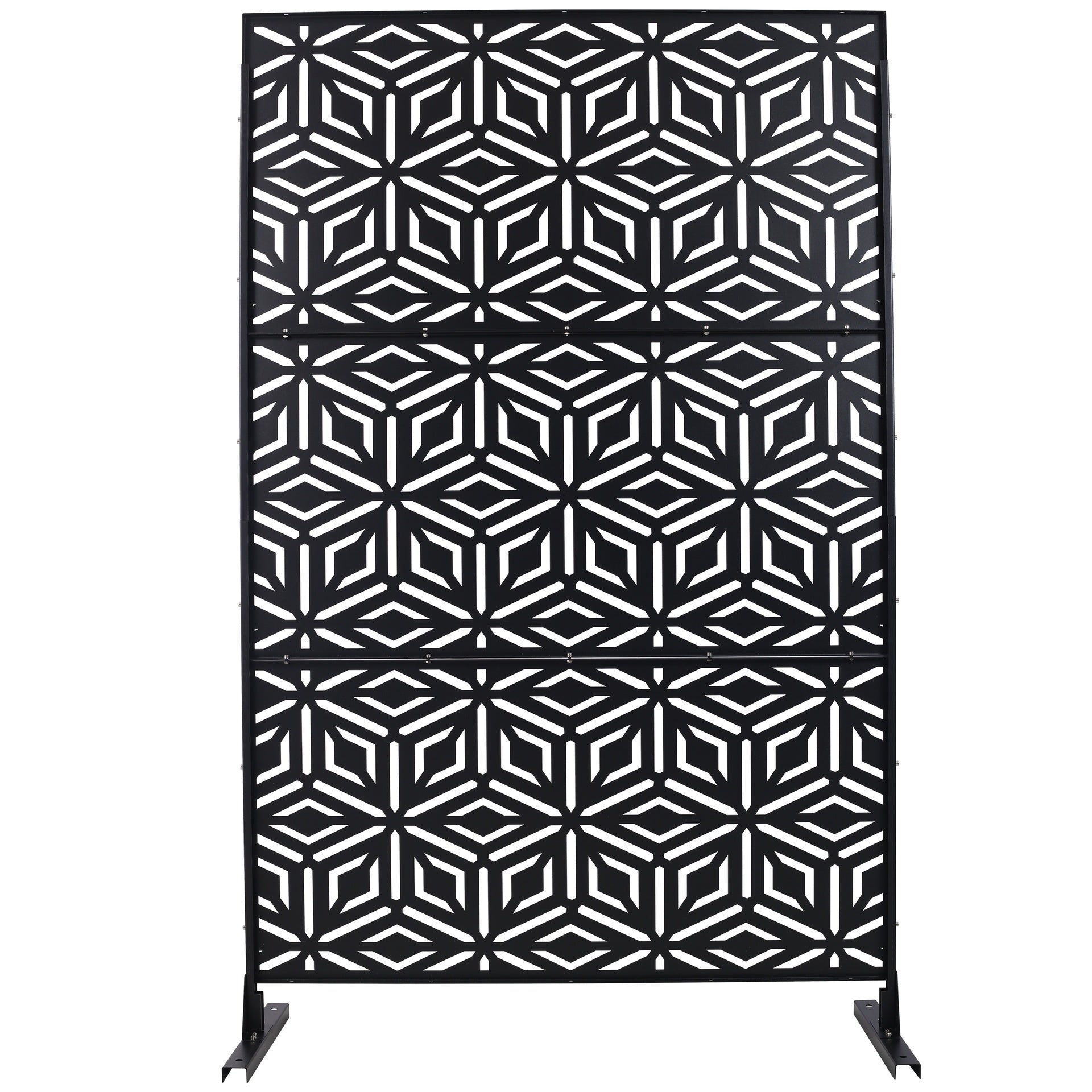Outdoor & Indoor Privacy Screen Metal Privacy Screen 76" H×48" W, Freestanding Decorative Privacy Screen for Deck Balcony Patio, Privacy Fence Panels for Outside Lawn Garden PS115 BLACK