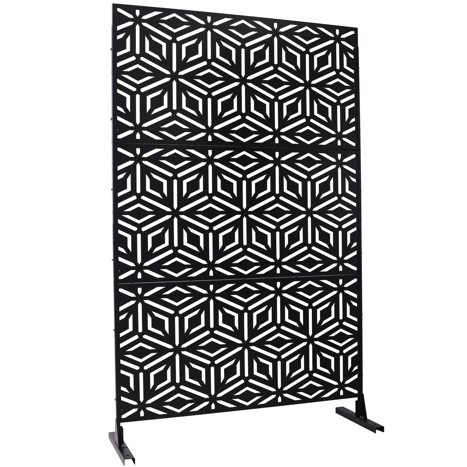 Outdoor & Indoor Privacy Screen Metal Privacy Screen 76" H×48" W, Freestanding Decorative Privacy Screen for Deck Balcony Patio, Privacy Fence Panels for Outside Lawn Garden PS115 BLACK