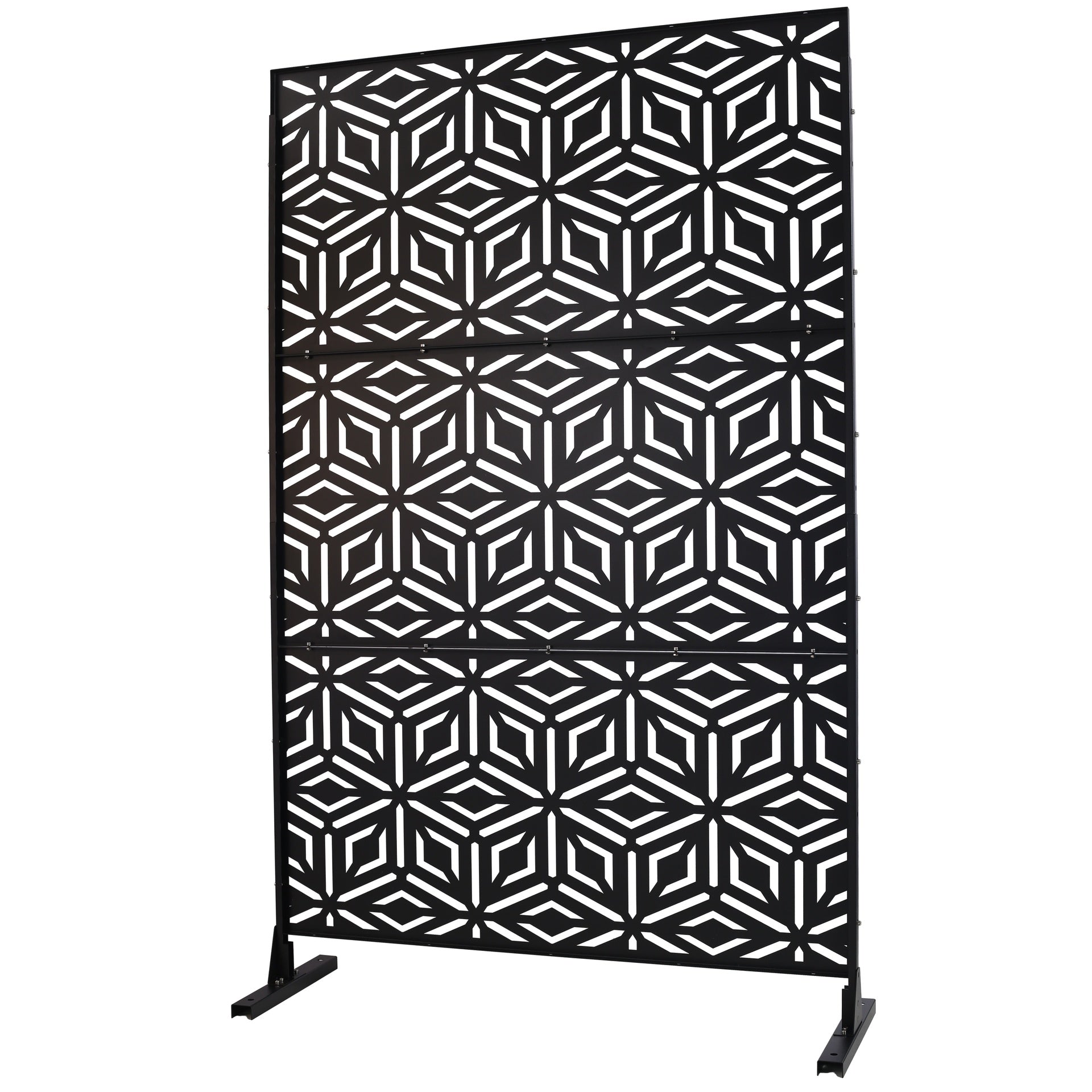 Outdoor & Indoor Privacy Screen Metal Privacy Screen 76" H×48" W, Freestanding Decorative Privacy Screen for Deck Balcony Patio, Privacy Fence Panels for Outside Lawn Garden PS115 BLACK